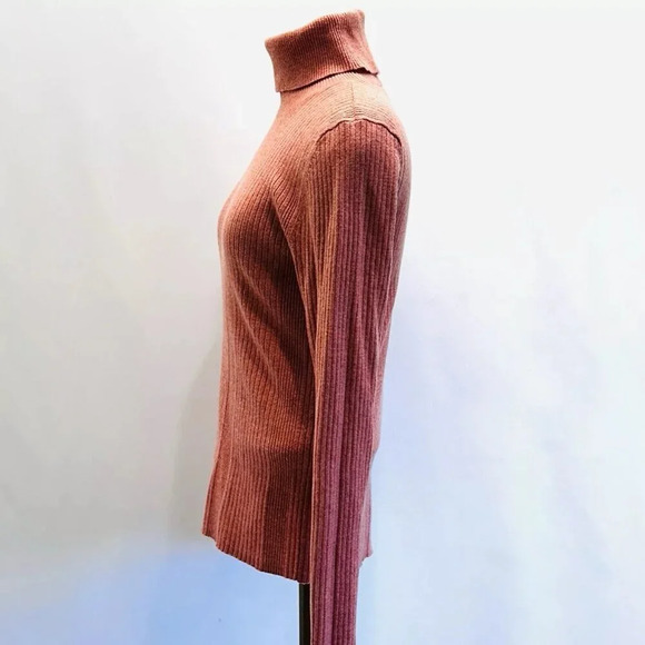 LOFT Women Short Long Pullover Turtleneck Ribbed Coral Sweater Size Medium - Picture 6 of 13